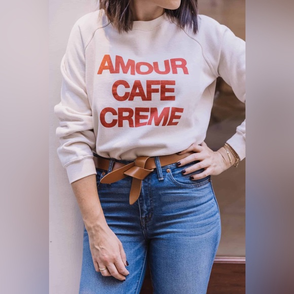 Sézane AMOUR CAFÉ CRÈME Sweatshirt in Ecru/Red - Picture 16 of 16